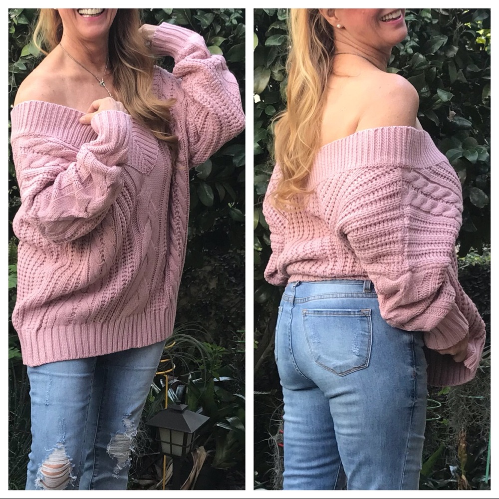 Found My Mojo! Mauve Off-Shoulder V-Neck Sweater - Picture 3 of 8